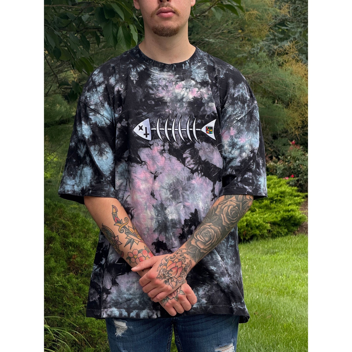 Oversized Tie-Dye Tee- "Fish Bones"