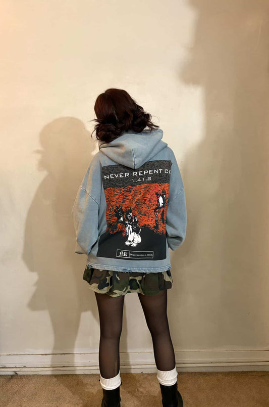 Vintage Frayed Hoodie - 'Hellfire'