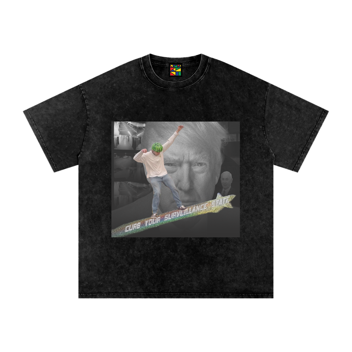 'Surveillance State' Snow Washed Oversized Tee
