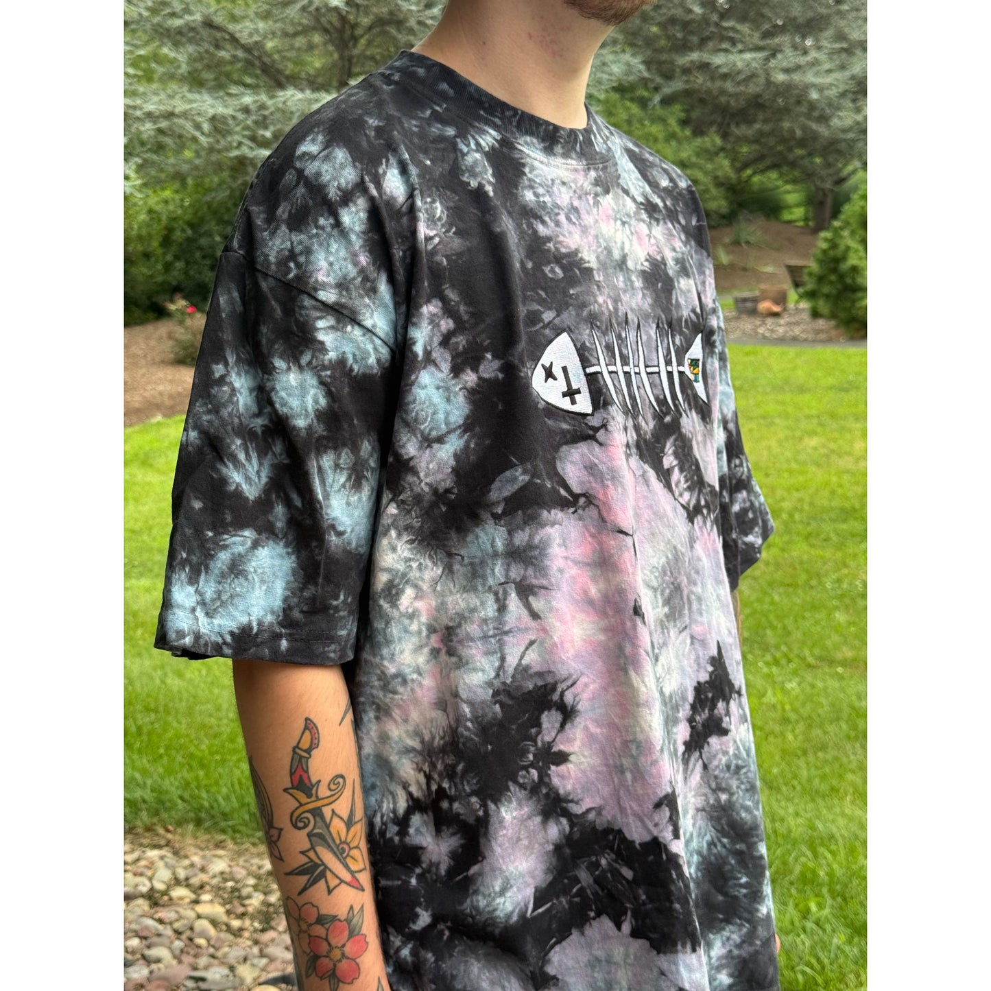 Oversized Tie-Dye Tee- "Fish Bones"