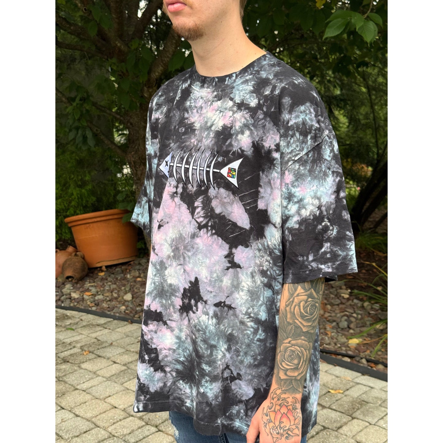Oversized Tie-Dye Tee- "Fish Bones"