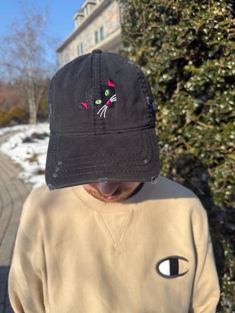 Distressed Dad Hat- 'Cat Bomber'
