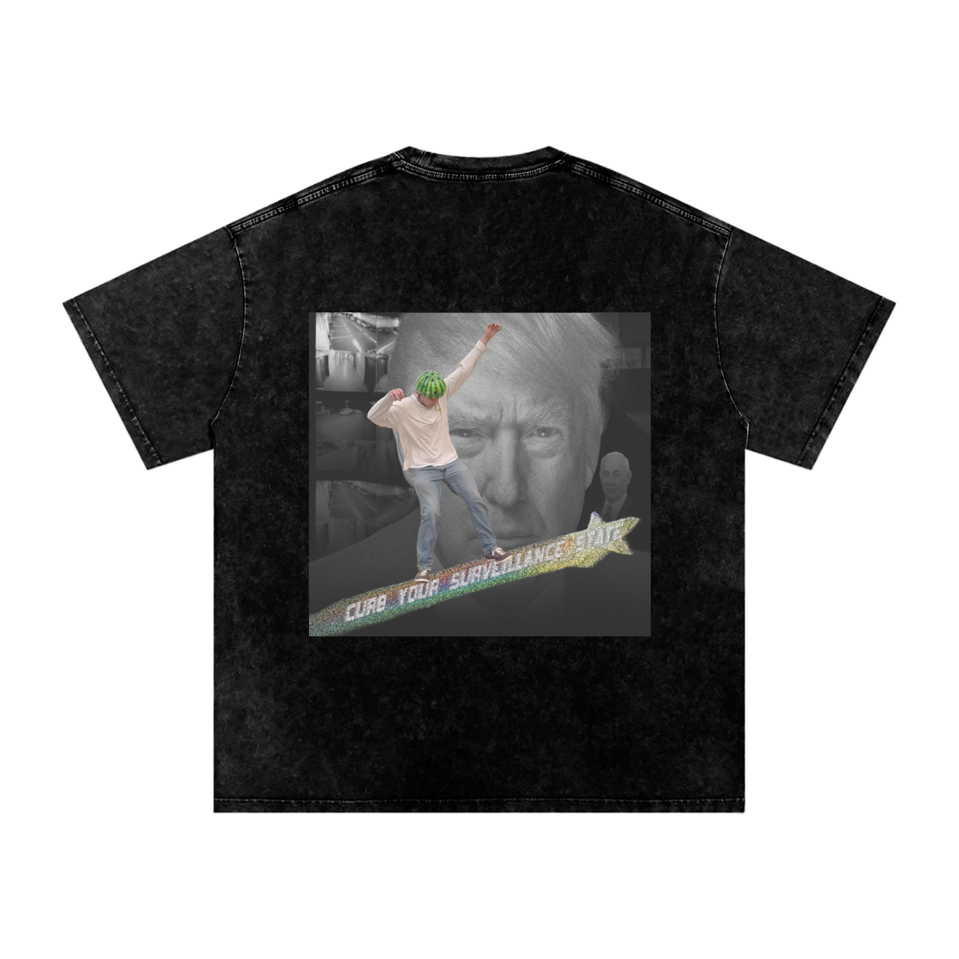 'Surveillance State' Snow Washed Oversized Tee